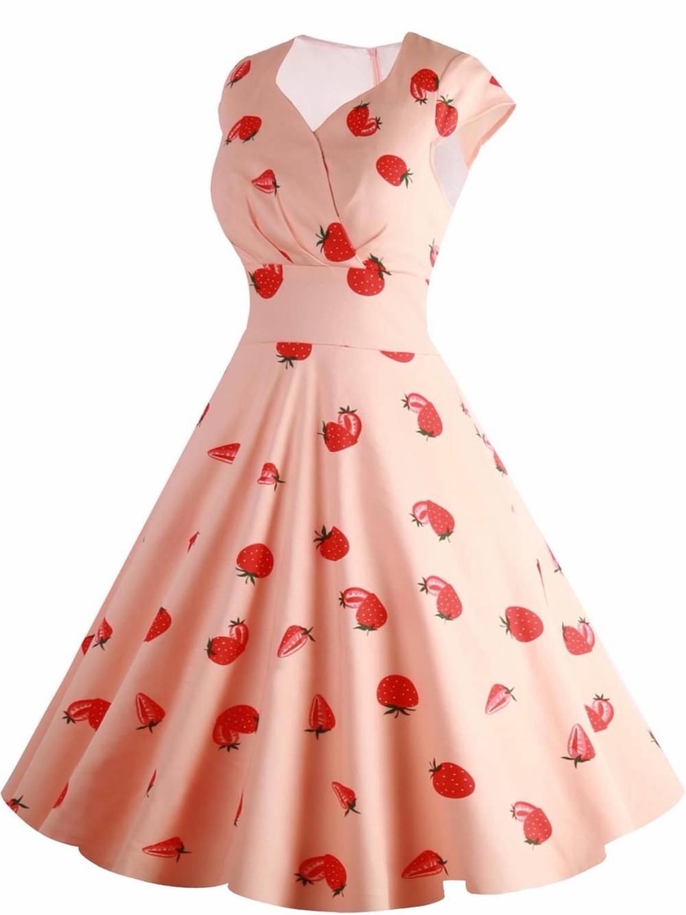 NWT Pink Strawberry-Print Midi Dress - Feminine Fit & Flare 1950’s Retro, Med